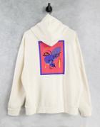 Asos Design Oversized Hoodie In Beige With Abstract Line Drawing Back Print-neutral