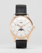 Henry London Richmond Moonphase Black Leather Watch With Date - Black