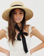 Asos Design Turned Edge Natural Straw Hat With Changeable Ties - Brown