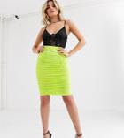 Flounce London Ruched Tube Skirt In Lime-green