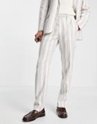 Asos Design Slim Suit Pants In Ecru Stripe-neutral