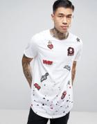 Black Kaviar Longline T-shirt With Distressing And Patches - White