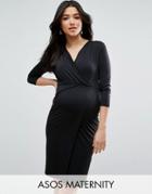 Asos Maternity Slinky Wrap Mini Dress - Black
