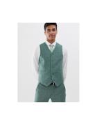 Asos Design Wedding Super Skinny Suit Vest In Green Wool Blend Mini Check - Green