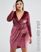 Club L Plus Wrap Front Velvet Mini Dress - Purple