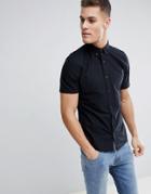 Next Regular Fit Short Sleeve Oxford Shirt In Black - Black