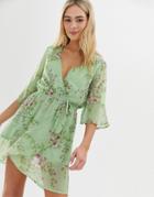 Influence Floral Print Wrap Dress-green