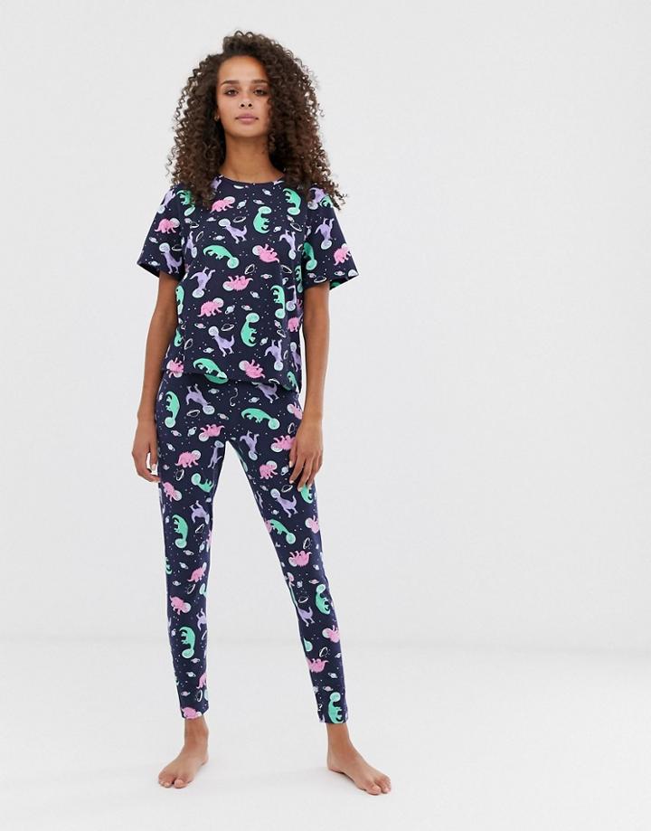 Asos Design Space Dino Tee & Legging Set - Blue