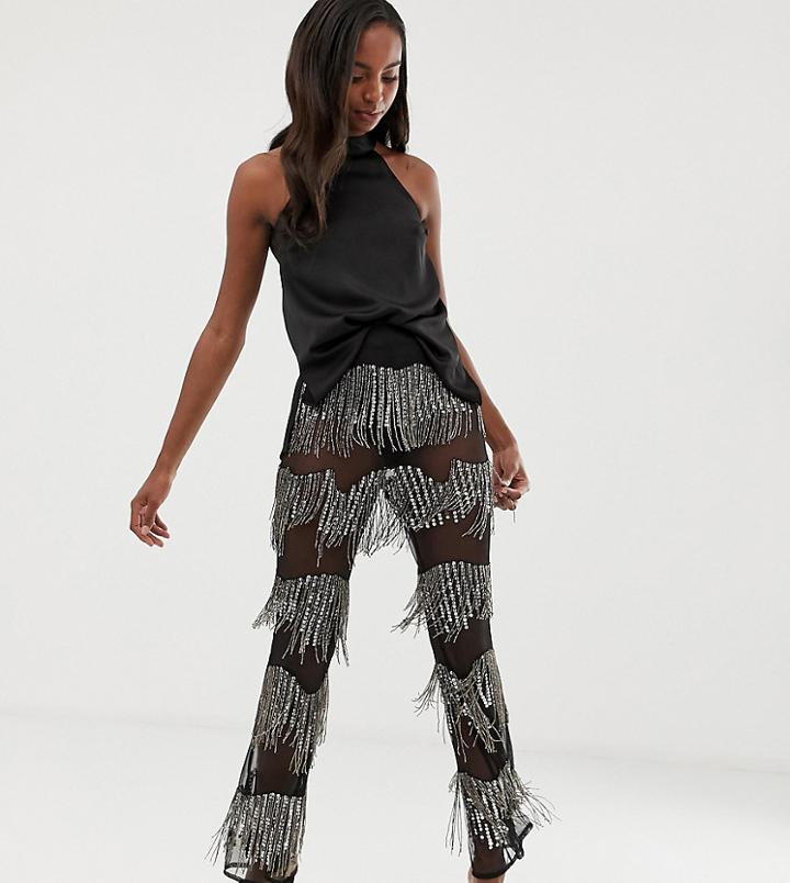 Asos Design Tall Embellished Flare Pants With Sequins And Beads - Black