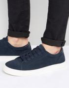 Asos Lace Up Sneakers In Navy Real Suede - Navy
