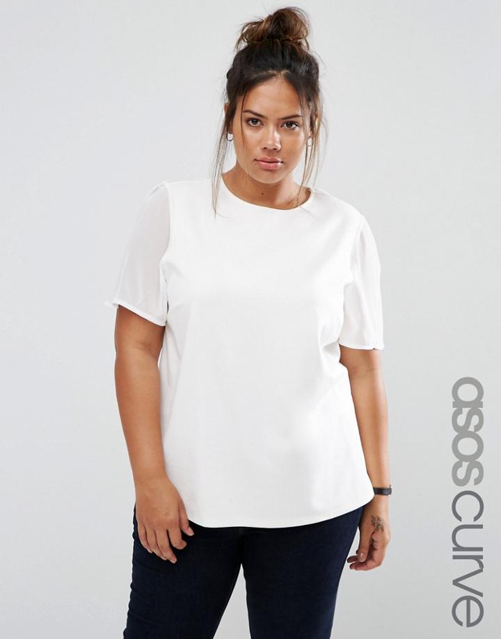 Asos Curve Top In Ponte With Chiffon Sleeve - Cream