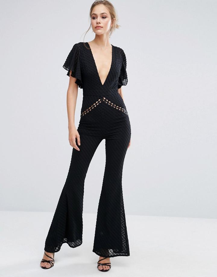 Dark Pink Lace Insert Jumpsuit - Black