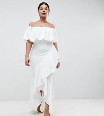 Club L Plus Bardot Frill Dress - White