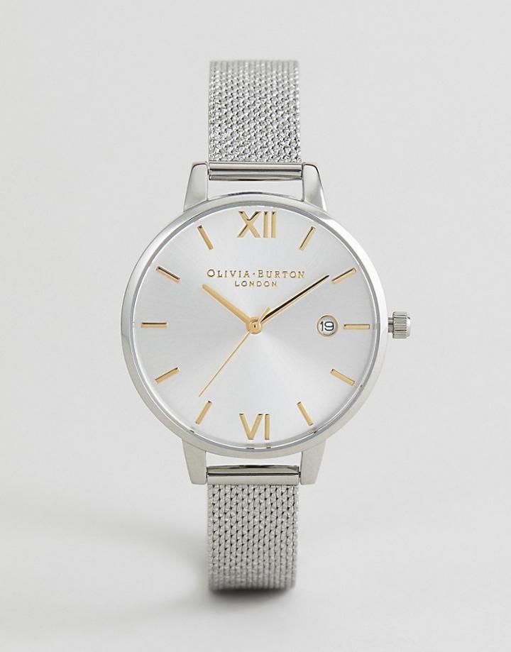 Olivia Burton Ob16de02 Demi Date Mesh Boucle Watch In Silver - Silver
