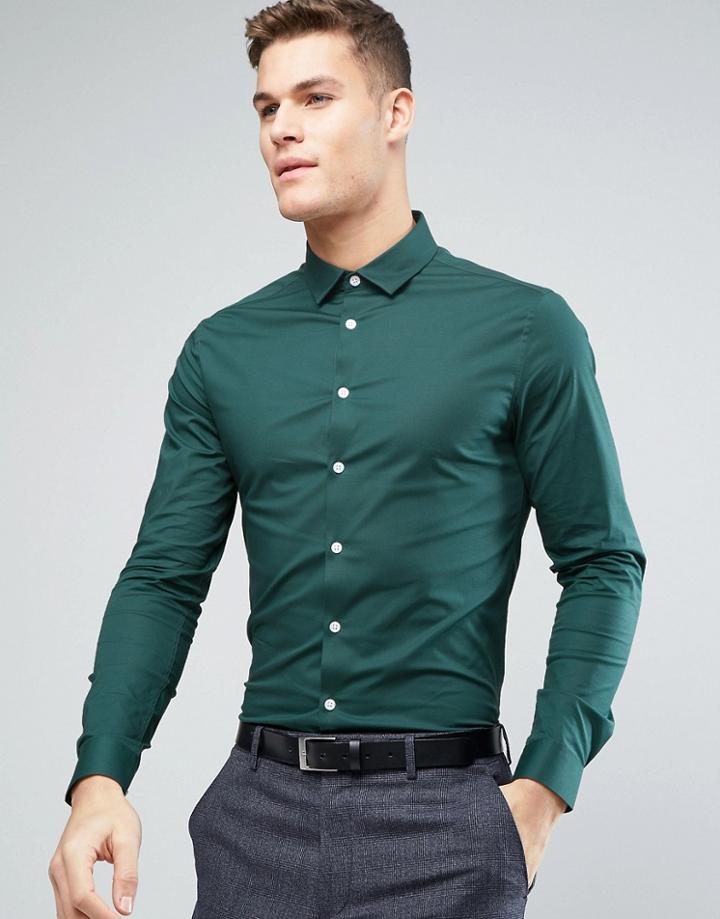 Asos Skinny Shirt In Teal - Green