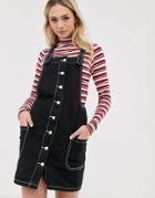 Brave Soul Joan Overall Dress With Contrast Stitch-black
