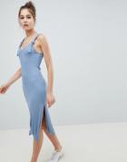 Asos Design Knot Strap Rib Column Dress - Blue