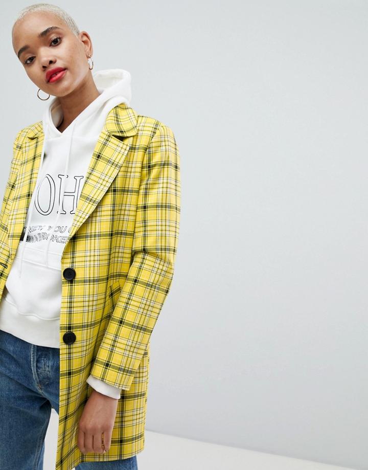 Asos Design Check Cropped Slim Coat - Multi