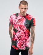 Hype T-shirt With Floral Print And Paint Splatter - Black