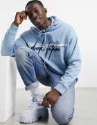 Asos Dark Future Oversized Hoodie With Print And Embroidery In Soft Blue-blues