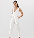 Outrageous Fortune Petite Tie Waist Jumpsuit In White