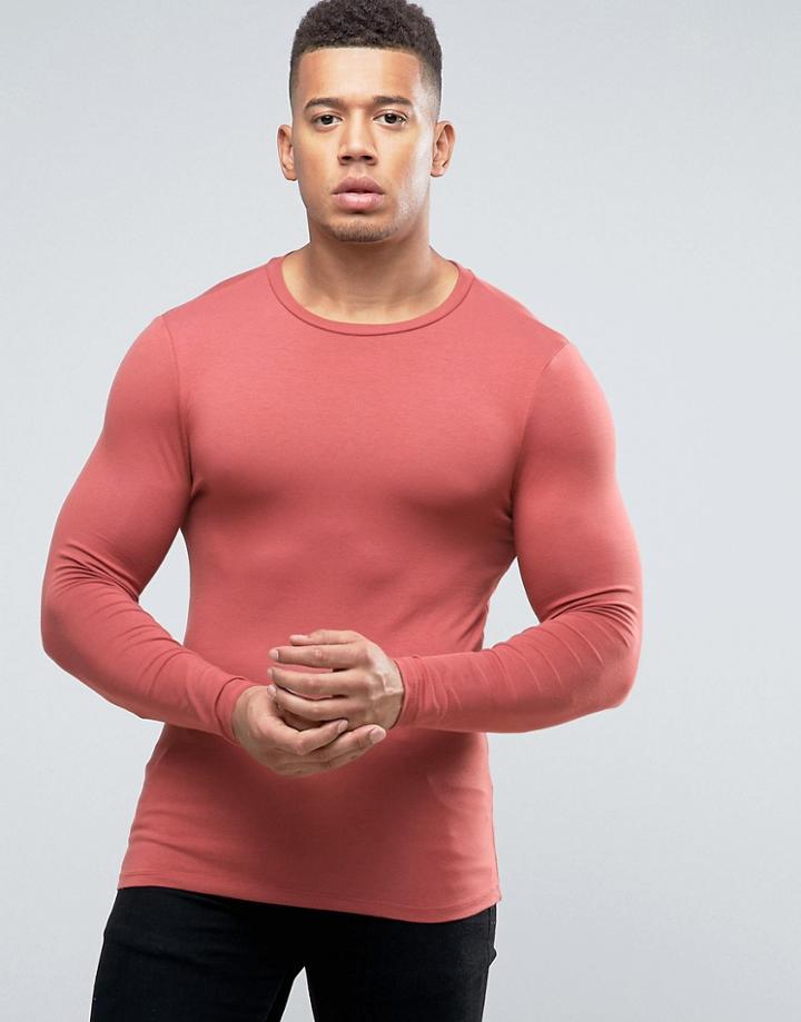 Asos Extreme Muscle Long Sleeve T-shirt In Pink - Red