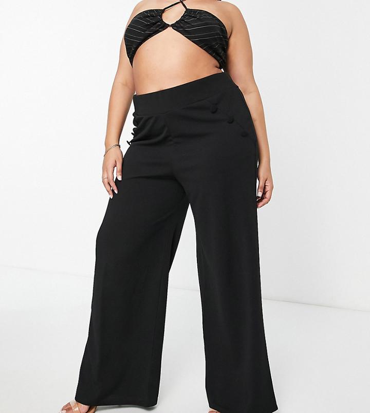 Yours Button Detail Wide Leg Pants In Black
