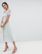 Asos Lace Insert Midi Dress With Floral Embellished Trim - Green