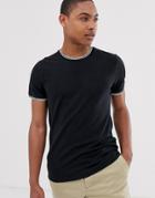 Hollister Icon Logo Pique Tipped Crew Neck T-shirt In Black - Black