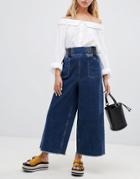 Asos Design Wide Leg Jeans With Elasticated Waistband - Blue