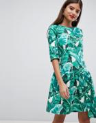 Closet London Drop Hem Tropical Print Dress - Multi