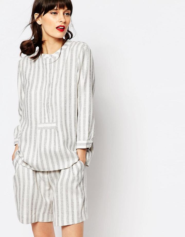 Just Female Gibli Oversized Shirt In Stripe - Anthracite Stripe