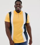 Asos Design Plus Polo Shirt With Vertical Panels And Zip Neck In Yellow