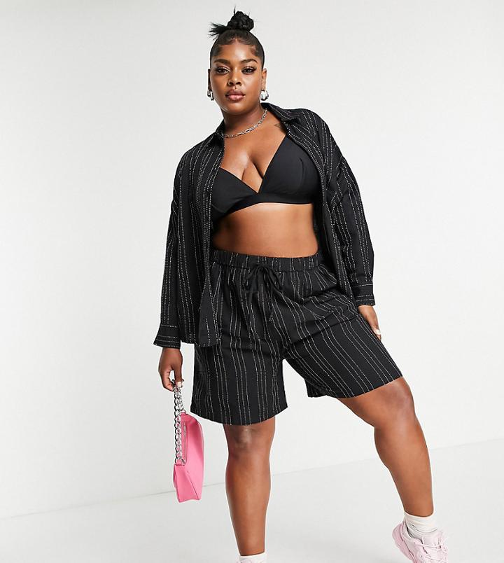 Native Youth Plus Shorts In Poplin With Contrast Stitch - Part Of A Set-black
