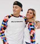 Life Is Beautiful Unisex Relaxed Raglan T-shirt With Printed Long Sleeves-white