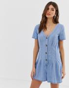 Vila Button Through Denim Romper - Blue