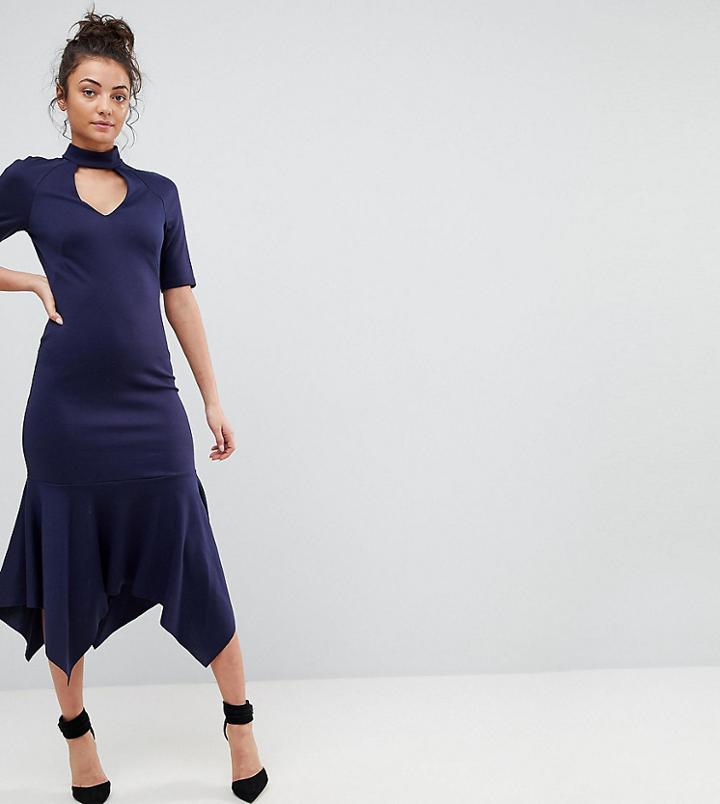Asos Tall Midi Dress With Pep Hem And Collar - Navy