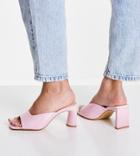 London Rebel Wide Fit Square Toe Heeled Mule Sandals In Pink