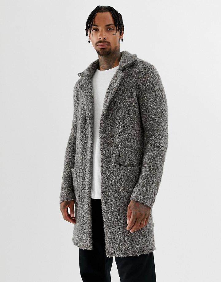 Asos Design Heavyweight Textured Duster Jacket In Gray - Gray