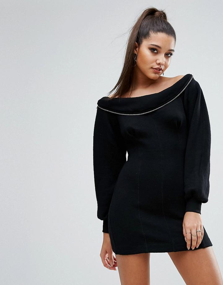 Kendall + Kylie Sweatershirt Dress - Black