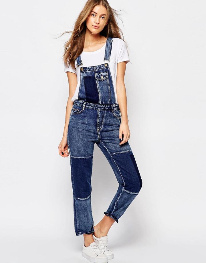 Pull & Bear Patchwork Overalls - Blue