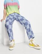 Vintage Supply Leopard Checkerboard Print Straight Jeans In Blue