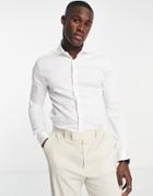 Asos Design Premium Formal Skinny Sateen Shirt With Cutaway Collar In White