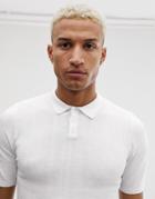 Asos Design Knitted Muscle Fit Polo T-shirt In White