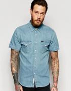 Lee Western Denim Shirt Short Sleeve Slim Fit Light Blue - Delft Blue