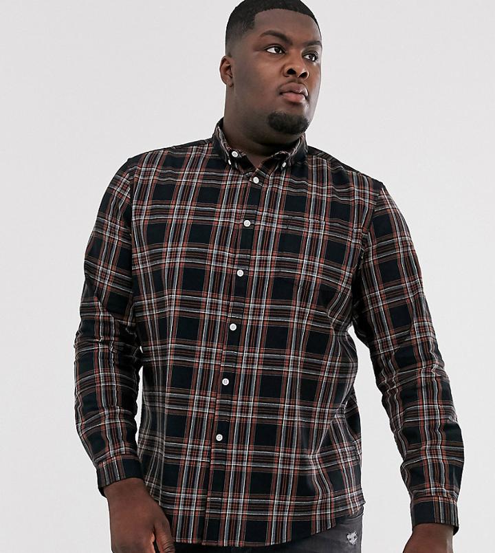 Asos Design Plus Skinny Plaid Check Shirt In Black - Black