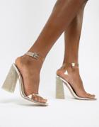 Public Desire Ayda Embellished Heel Clear Detail Sandals-silver