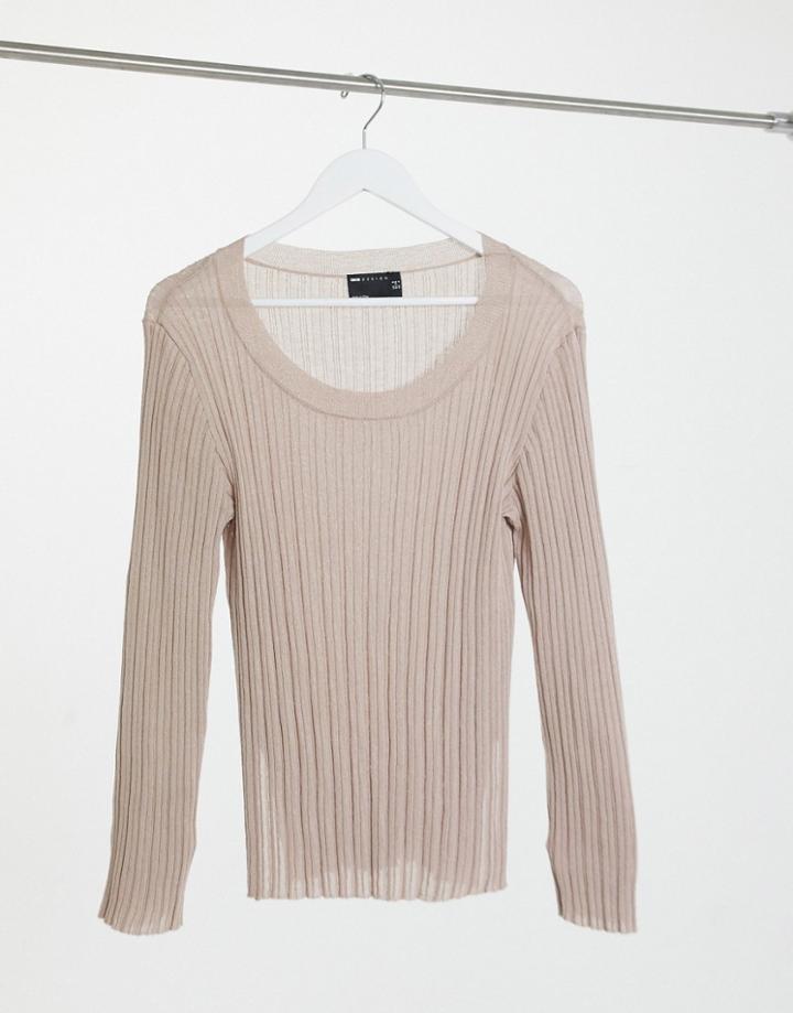 Asos Design Lounge Fine Knit Rib Sweater With Splits In Cream-white