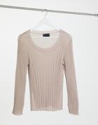 Asos Design Lounge Fine Knit Rib Sweater With Splits In Cream-white