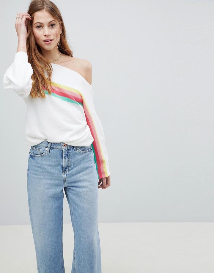 Asos Design Off Shoulder Sweater With Stripe - Multi
